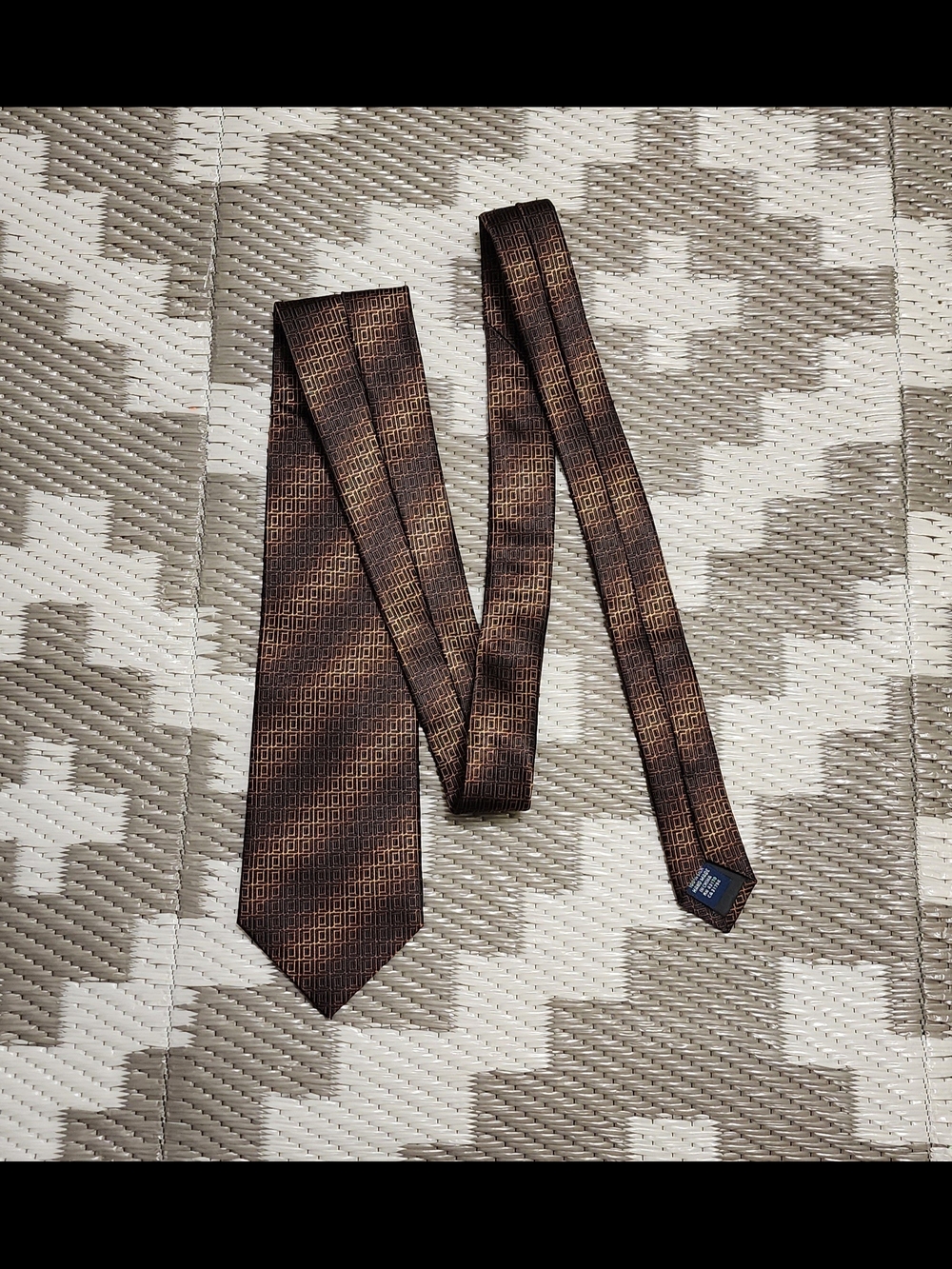 Men's Brown Geometric Silk Tie - Unbranded